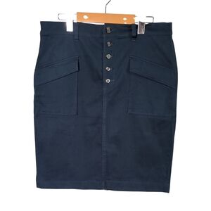 NWT Loft Navy Blue Mid‎ -Length Button Down Pencil Skirt Size 8
